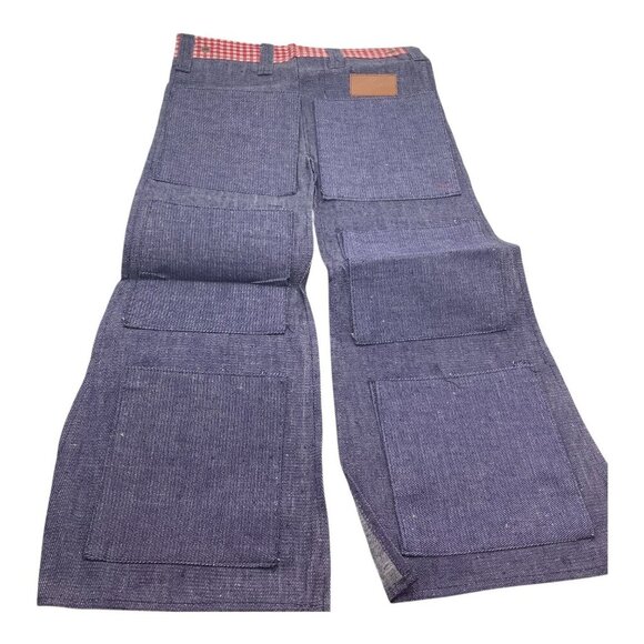 Denim Shoe Bag Unisex Red Gingham Trim & Multiple Pockets For 3 Pair of Shoes - Picture 2 of 13